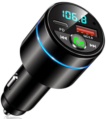 Mohard FM Transmitter Auto Bluetooth 5.3, Ganzmetall PD 30W & QC3.0 18W Schnelles Autoladegerät Zigarettenanzünder, KFZ Bluetooth Adapter Auto Freisprechanlage, Noise Cancelling Mikrofon, Ringlicht von Mohard