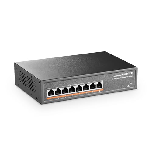 MokerLink 8 Port PoE Gigabit Managed Switch, 8x100/1000Mbps PoE+ Port, IEEE802.3af/at, 120W Stromversorgung, L2 Smart Web Managed, lüfterloser Metall Ethernet Switch von MokerLink