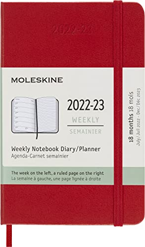 Moleskine - 18 Monate Wochenplaner, Terminkalender 2022/2023, Wochenplaner im Festen Einband und Gummibandverschluss, Maß Pocket 9 x 14 cm, Farbe: Scharlachrot von Moleskine