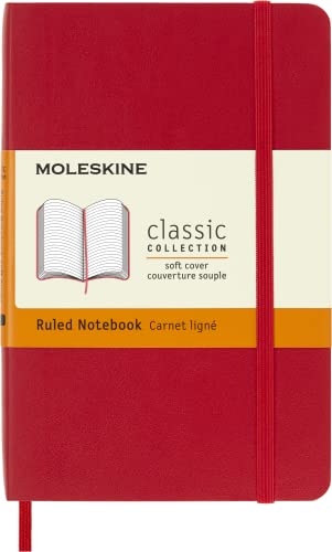 Moleskine Classic Ruled Paper Notebook, Soft Cover and Elastic Closure Journal, Color Scarlet Red, Size Pocket 9 x 14 A6, 192 Pages von Moleskine