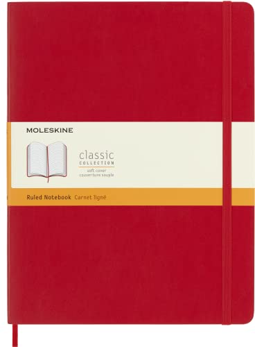 Moleskine Klassisches liniertes Notizbuch, Softcover und elastischer Verschluss, Farbe Scharlachrot, Größe Extra Groß 19 x 25 cm (A4), 192 Seiten. von Moleskine