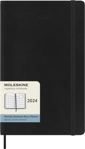Moleskine Monatsplaner , 12 Monate 2024, Agenda 2024, Large 13x21, Softcover mit Gummizugverschluss, Farbe Schwarz von Moleskine