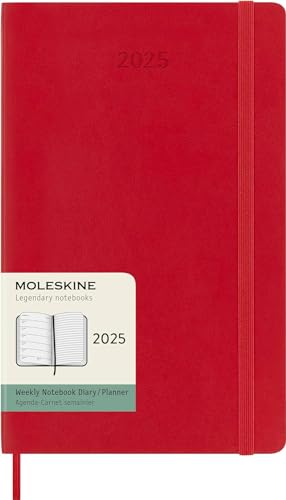 Moleskine Weekly Planner, WochenPlaner mit Platz für Notizen für 12 Monate 2025, Weicher Einband und Elastischer Verschluss, Farbe ScharlachRot, Großes Format 13x21 cm von Moleskine