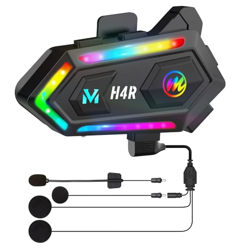 Moman Motorrad Helm Headset, H4R mit RGB Motorcycle Kopfhörer Helmet Nur für eine Person Wireless 5.3 Automatische Antwort Wasserdicht IPX6, Motorrad-Kopfhörer-Headset-Motorradhelm-Helm von Moman