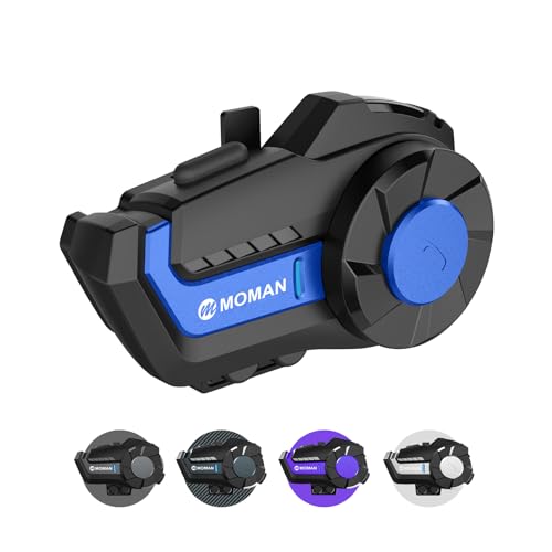 Moman Motorrad Intercom Headset, H2 Pro【1 Pack Blau】 Motorradhelm Gegensprechanlage Drahtlos Wireless 5.1 Kommunikationssystem zu 1000M FM Radio Wasserdicht, Motorrad-Intercom-Headset-Helm-Motorcycle von Moman