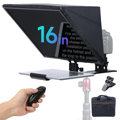 Teleprompter, Moman MT16 Prompter 16 Zoll Kompatibel mit iPad/Tablet/Smartphone mit APP und Ferngesteuerter Aufnahme von DSLR Kameras/Videokameras, Teleprompter-Video-Prompter-Tablet-Kamera von Moman