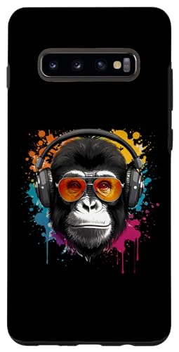 Hülle für Galaxy S10+ DJ Monkey mit Kopfhörer Techno Rave Disco Disk Jockey DJ von Monkey DJ with Headphones Techno Rave Disk Jockey