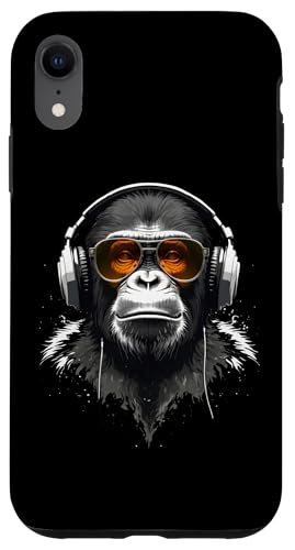 Hülle für iPhone XR DJ Monkey mit Kopfhörer Techno Rave Disco Disk Jockey DJ von Monkey DJ with Headphones Techno Rave Disk Jockey