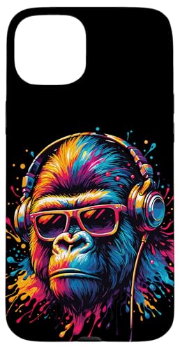 Gorilla Affe DJ Kopfhörer Sonnenbrille Bunt Club Musik Party Hülle für iPhone 15 Plus von Monkey Gorilla Affe Mit Sonnenbrille Und Kopfhörer