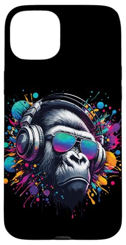 Gorilla Affe DJ Kopfhörer Sonnenbrille Bunt Club Musik Party Hülle für iPhone 15 Plus von Monkey Gorilla Affe Mit Sonnenbrille Und Kopfhörer