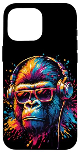 Gorilla Affe DJ Kopfhörer Sonnenbrille Bunt Club Musik Party Hülle für iPhone 16 Pro Max von Monkey Gorilla Affe Mit Sonnenbrille Und Kopfhörer