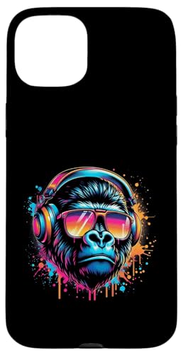 Hülle für iPhone 15 Plus Monkey DJ Disco Music Lover Kopfhörer Gorilla Schimpanse von Monkey Gorilla Music Lover DJ Disco Headphones