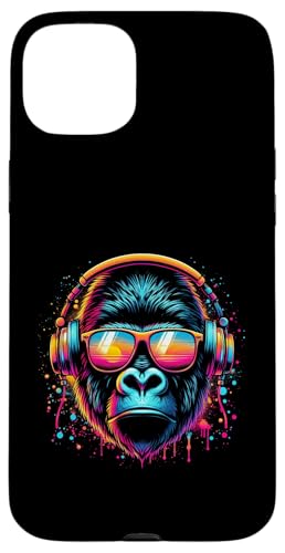 Hülle für iPhone 15 Plus Monkey DJ Disco Music Lover Kopfhörer Gorilla Schimpanse von Monkey Gorilla Music Lover DJ Disco Headphones