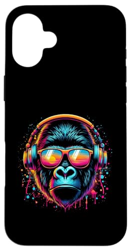 Hülle für iPhone 16 Plus Monkey DJ Disco Music Lover Kopfhörer Gorilla Schimpanse von Monkey Gorilla Music Lover DJ Disco Headphones