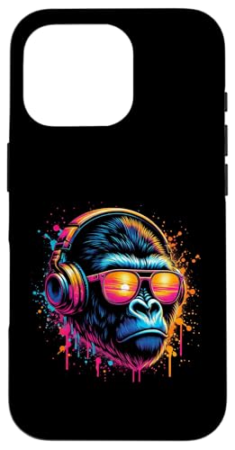 Hülle für iPhone 16 Pro Monkey DJ Disco Music Lover Kopfhörer Gorilla Schimpanse von Monkey Gorilla Music Lover DJ Disco Headphones