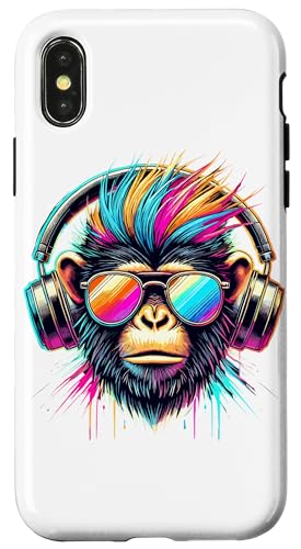 Hülle für iPhone X/XS Pop Art Affe Kopfhörer Sonnenbrille Affen von Monkeys Gift For A Monkey Lover