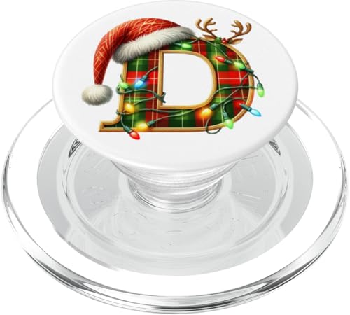 Red Christmas Plaid D Initial Monogrammed Santa Hat Letter D PopSockets PopGrip für MagSafe von Monogram Initial Letter Christmas Matching Shirts