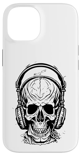 Hülle für iPhone 14 Totenkopf mit Kopfhörern von Monographix