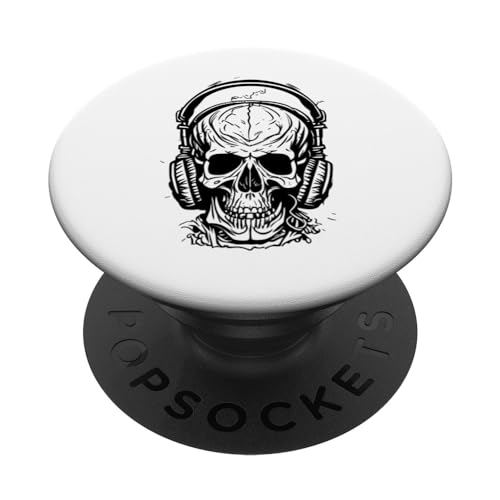 Totenkopf mit Kopfhörern PopSockets Klebender PopGrip von Monographix