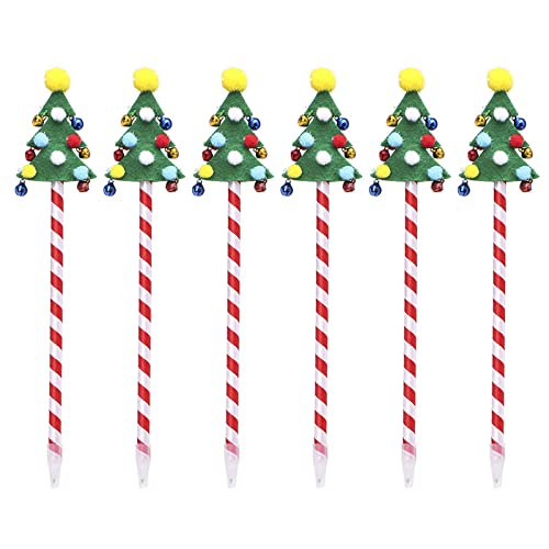 Montesy 6 Stück Weihnachts-Kugelschreiber für Studenten, Schreibwaren, Komfortgriff, Baum, Weihnachtsmann, Schneemann mit Bommel, Klingelglocken von Montesy