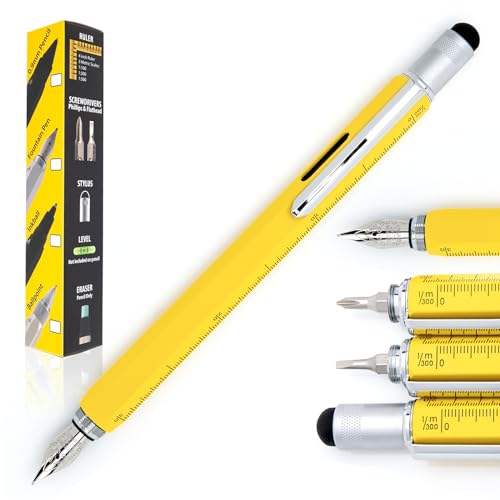 MONTEVERDE USA 9-in-1 Werkzeug Füllfederhalter in Gelb - Extra feine Feder, Multifunktionsstift mit Stylus, Schraubendreher, Wasserwaage und Lineal - Exklusive Kollektion, tolles Geschenk für Profis von Monteverde