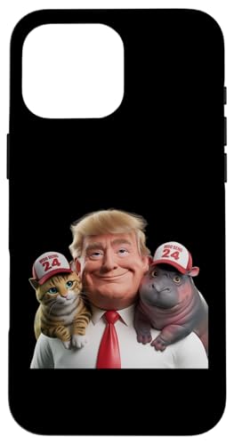 Hülle für iPhone 16 Pro Max Moo Deng 24 Eine Kampagne mit Trump-Katze und Nilpferd von Moo Deng Maga Gang