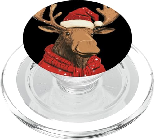 Frohe Weihnachten Elch mit Weihnachtsmannmütze und rotem Pullover PopSockets PopGrip für MagSafe von Moose in Christmas Mood