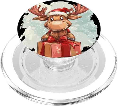 Hübscher Elch mit Weihnachtsbox Outfit für Jungen und Mädchen PopSockets PopGrip für MagSafe von Moose in Christmas Mood