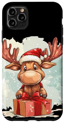 Hülle für iPhone 11 Pro Max Hübscher Elch mit Weihnachtsbox Outfit für Jungen und Mädchen von Moose in Christmas Mood