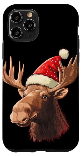 Hülle für iPhone 11 Pro Weihnachtselch mit lustiger Weihnachtsmannmütze von Moose in Christmas Mood