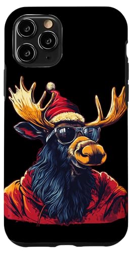 Hülle für iPhone 11 Pro Weihnachtsgeist Elch mit Nikolausmütze und Sonnenbrille von Moose in Christmas Mood