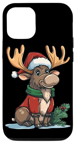 Hülle für iPhone 12/12 Pro Niedlicher Elch mit festlicher Weihnachtsmannmütze Kostüm von Moose in Christmas Mood