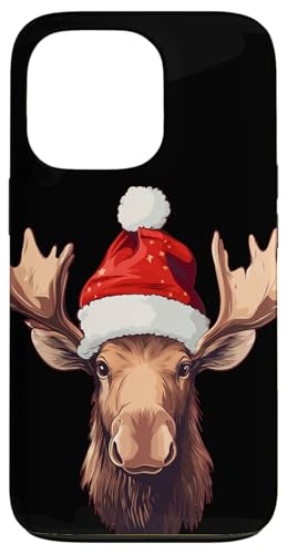 Hülle für iPhone 13 Pro Elchgesicht mit Weihnachtsmannmütze Kostüm für Jungen und Mädchen von Moose in Christmas Mood