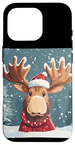 Hülle für iPhone 16 Pro Lustiger Elch mit Weihnachtsmannmütze für die festliche Jahreszeit von Moose in Christmas Mood