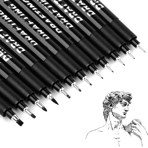 Moosono Fineliner Schwarz Stifte, 12 Stück Fineliner Stifte Set, Wasserfest Tuschestifte, Zeichenstifte Dicke und Dünne zum Zeichnen, Skizzieren, Technische Zeichnung von Moosono