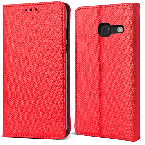 Moozy Hülle Flip Case für Samsung A5 2017, Rot - Dünne Magnetische Klapphülle Handyhülle mit Kartenfach und Standfunktion von Moozy