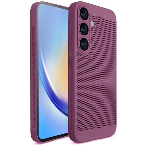 Moozy VentiGuard Hülle für Samsung S24, Lila - Atmungsaktive Schutzhülle mit Perforiertem Muster für Luftzirkulation, Belüftung, Hitzeschutz-Handyhülle Phone Cover Case von Moozy