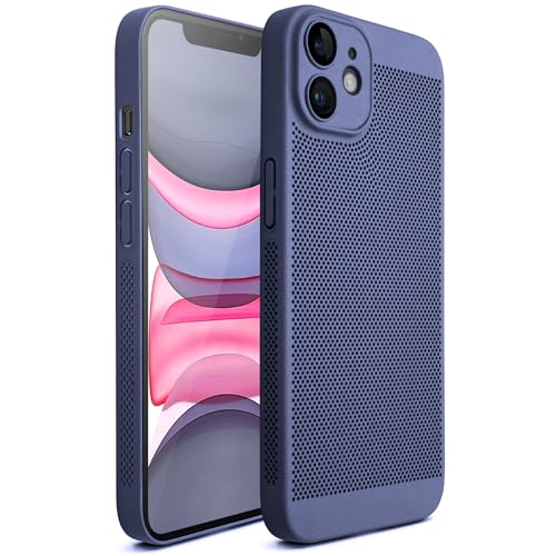 Moozy VentiGuard Hülle für iPhone 11, 6.1-Zoll - Atmungsaktive Schutzhülle mit Perforiertem Muster für Luftzirkulation, Belüftung, Hitzeschutz-Handyhülle, Case für iPhone 11, Blau von Moozy