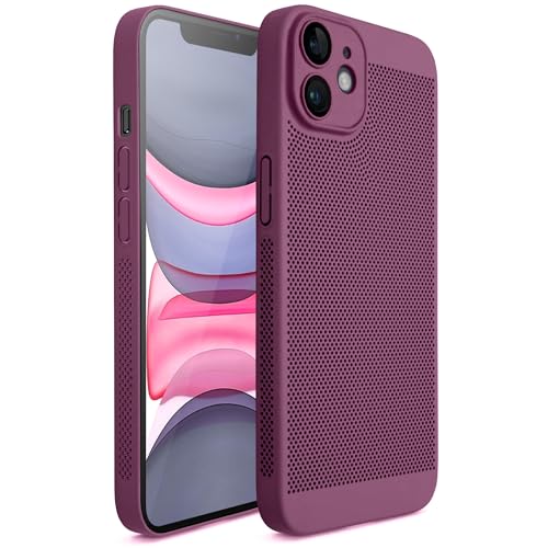 Moozy VentiGuard Hülle für iPhone 11, 6.1-Zoll - Atmungsaktive Schutzhülle mit Perforiertem Muster für Luftzirkulation, Belüftung, Hitzeschutz-Handyhülle, Case für iPhone 11, Lila von Moozy