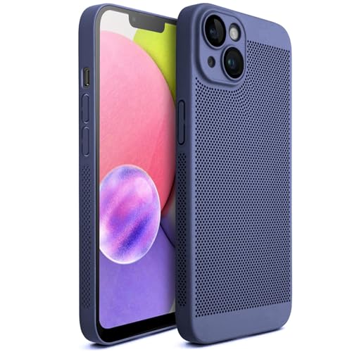 Moozy VentiGuard Hülle für iPhone 13 Mini, 5.4-Zoll, Atmungsaktive handyhülle für iPhone 13 Mini mit Perforiertem Muster für Luftzirkulation, Handy hülle für iPhone 13 Mini, Blau von Moozy