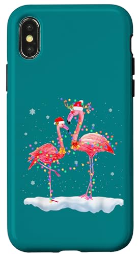 Hülle für iPhone X/XS Niedliches Flamingo-Paar mit Lichterketten - Xams Party von Most Wonderful Christmas Shirts & Accessories