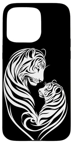 Hülle für iPhone 15 Pro Max Mutter Tiger und Baby | Minimalistischer Line Art Tiger von Mother Tiger and Baby Designs