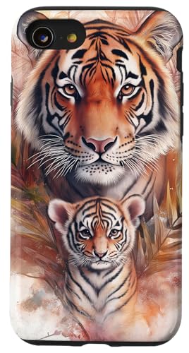 Hülle für iPhone SE (2020) / 7 / 8 Mutter Tiger und Baby | Tropische Blätter Aquarell Tiger von Mother Tiger and Baby Designs