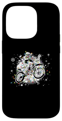 Hülle für iPhone 14 Pro Weihnachts-Motocross-Fahrer mit Weihnachtsbeleuchtung Dirt Bike von Motocross Racing Christmas Apparel