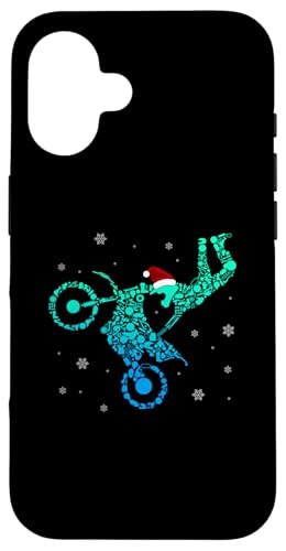 Hülle für iPhone 16 Motocross mit Weihnachtsmütze Dirt Bike Stunt Weihnachten von Motocross Rennsport Weihnachtsgeschenke