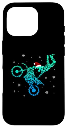 Hülle für iPhone 16 Pro Motocross mit Weihnachtsmütze Dirt Bike Stunt Weihnachten von Motocross Rennsport Weihnachtsgeschenke