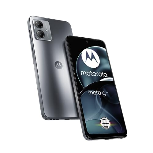 Motorola moto g14 Smartphone (6,5"-FHD+-Display, 50-MP-Kamera, 4/128 GB, 5000 mAh, Android 13) Steel Grey, inkl. Schutzcover [Exklusiv bei Amazon] von Motorola