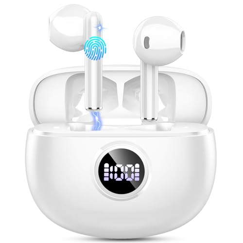 Bluetooth Kopfhörer, Kopfhörer Kabellos Bluetooth 5.3 In Ear Kopfhörer mit 4 ENC Mic, 40H Spielzeit, LED-Anzeige, Wireless Kopfhörer HiFi Stereo Noise Cancelling Earbuds, IP7 Wasserdicht Ohrhörer Weiß von Motost