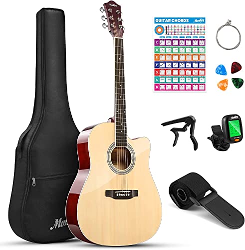 Moukey 41 in Acoustic Guitar kits for Beginners Adults 4/4 Guitarra Acustica with Chord Poster, Gig Bag, Tuner, Steel Strings, Capo, Strap, Natural von Moukey