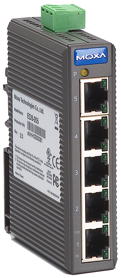 MOXA Unmanaged Industrial Ethernet Switch, 5 Port, EDS-205 von Moxa